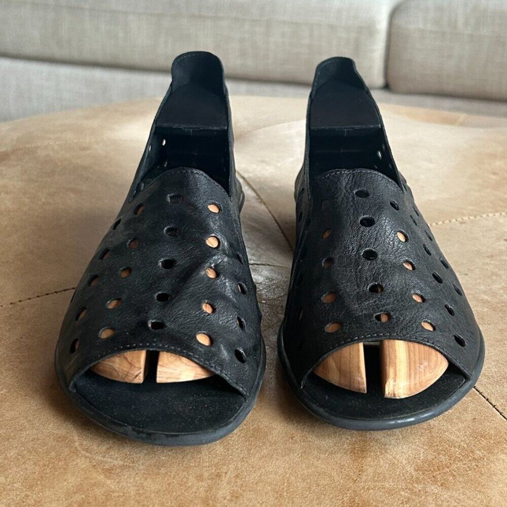 Sesto Meucci Black Sandals Soft Leather Perforated Comfort Wedge Italy Women 38 - Picture 3 of 10